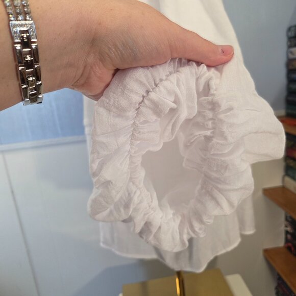 Cato 26/28 White Eyelet Square Neck Ruffle Flowy Balloon Sleeve Casual Blouse - Picture 8 of 11